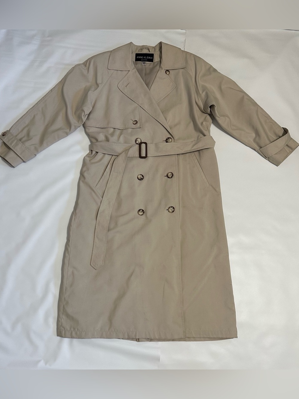 Anne Klein II Beige  Double-Breasted Trench with Belt Size 8 petite